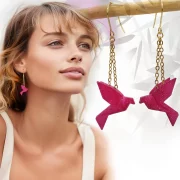 boucle oreille createur oiseau fuchsia impression 3d