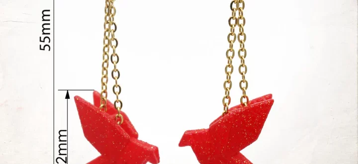 Boucle d’oreille oiseau 3D mini birdy pendant doré