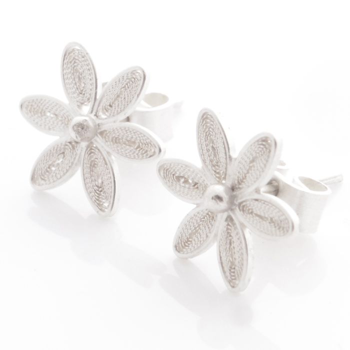Boucle d&rsquo;oreilles fleur de jasmin en filigrane d&rsquo;argent