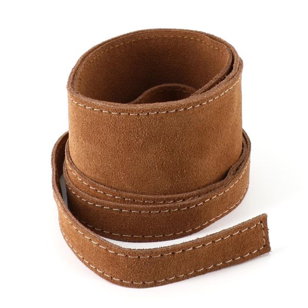 Soft obi belt in stitched brown suede to tie