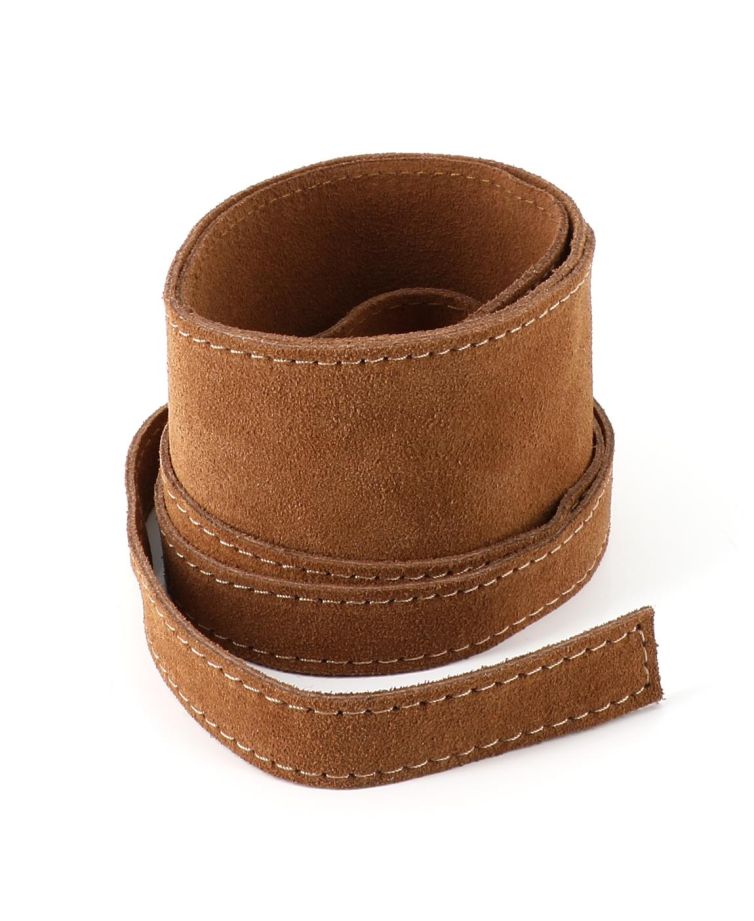 Soft obi belt in stitched brown suede to tie