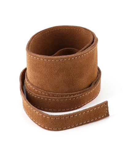 Ceinture obi souple en cuir velours brun surpiqué à nouer
