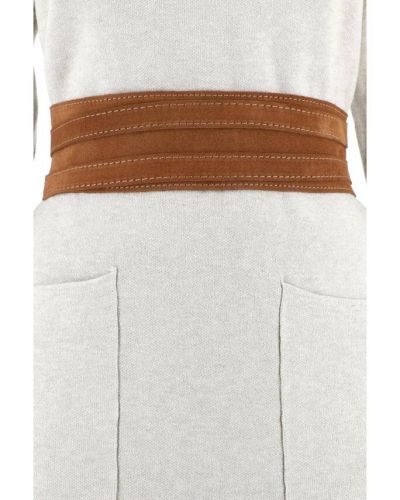 Ceinture obi souple en cuir velours brun surpiqué à nouer