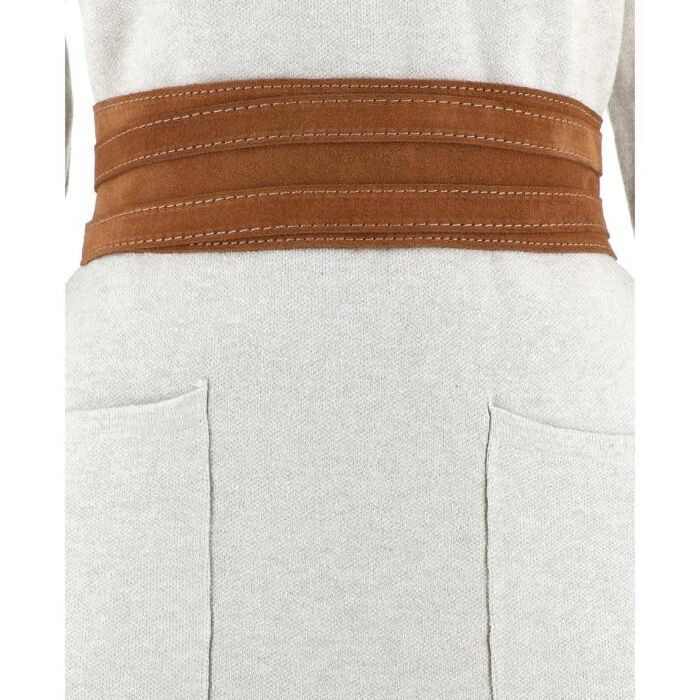 Ceinture obi souple en cuir velours brun à nouer