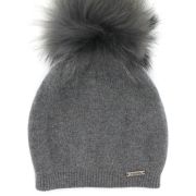 Damenmütze aus Wolle, Kaschmir und Viskos mit echtem Pelz-Pompom