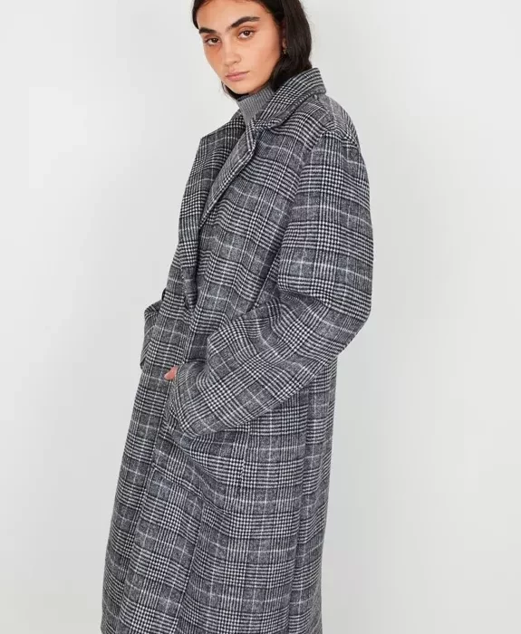 Manteau long oversize à carreaux motif prince de Galles