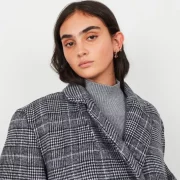 Manteau long oversize à carreaux motif prince de Galles