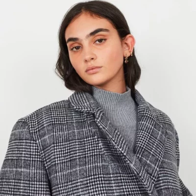 Manteau long oversize à carreaux motif prince de Galles