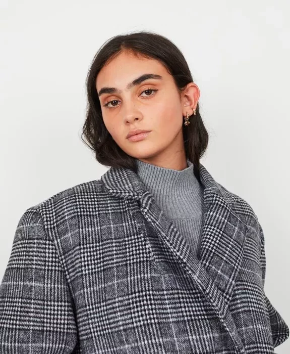 Manteau long oversize à carreaux motif prince de Galles