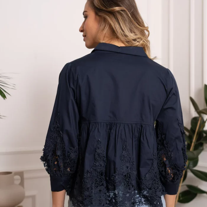 Chemisier raffiné romantique en coton avec dentelle incrustée