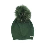 Damenmütze aus Wolle, Kaschmir und Viskos mit echtem Pelz-Pompom