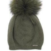 Damenmütze aus Wolle, Kaschmir und Viskos mit echtem Pelz-Pompom