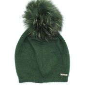 Damenmütze aus Wolle, Kaschmir und Viskos mit echtem Pelz-Pompom