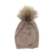 Damenmütze aus Wolle, Kaschmir und Viskos mit echtem Pelz-Pompom