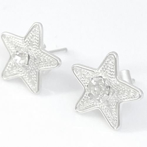 Boucles d’oreilles étoile en filigrane d’argent garni d&rsquo;un strass blanc