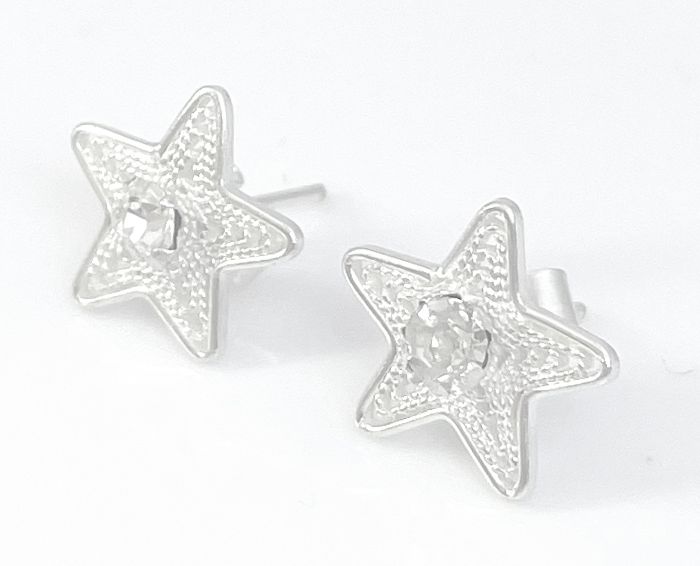 Boucles d’oreilles étoile en filigrane d’argent garni d&rsquo;un strass blanc