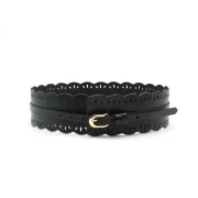 ceinture noire en cuir, de grande largeur, à motifs dentelle perforée
