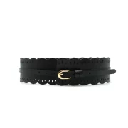 ceinture cuir noir large, motif dentelle perforé