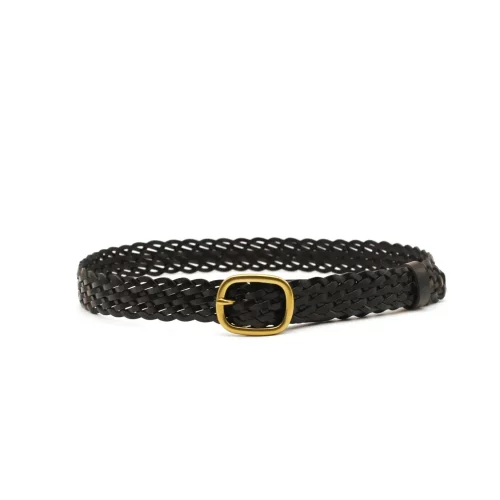 Ceinture en cuir véritable tressé brun cognac ou marron avec boucle métal couleur laiton