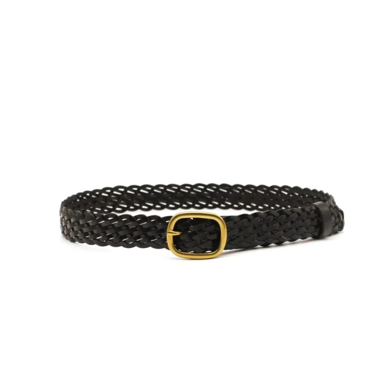 Ceinture en cuir véritable tressé brun cognac ou marron avec boucle métal couleur laiton