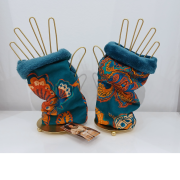 Winterärmelhandschuhe, fingerlos in Kunstpelz-Samt und farbenfrohem bedrucktem Stoff