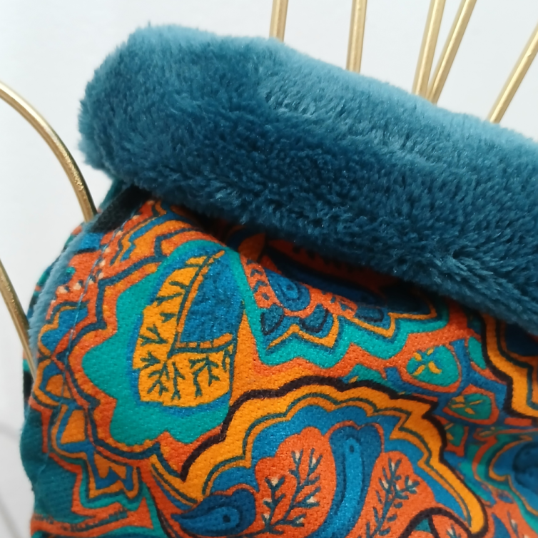 Gants manchons d&rsquo;hiver, sans doigts en velours fausse fourrure et tissu imprimé coloré