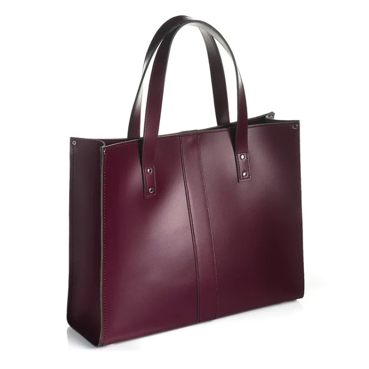 Sac cabas en cuir rouge Marsala de fabrication artisanale anglaise
