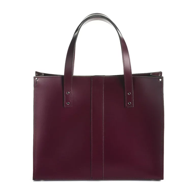 Sac cabas en cuir rouge Marsala de fabrication artisanale anglaise