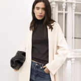 manteau long en maille crème