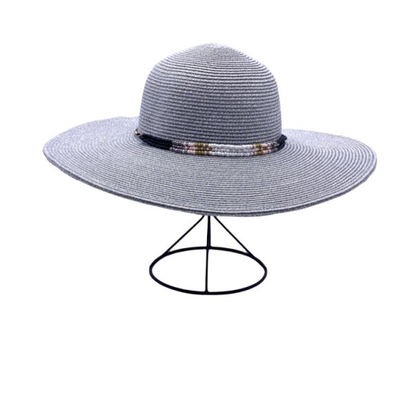 Women's summer hat in shiny lurex grey with pearls