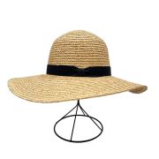 Braided gold raffia summer hat with black ribbon