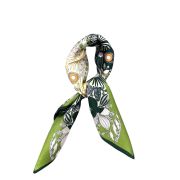 Green silk square scarf floral pattern heart in clover heart