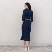 Shirt dress with braided belt, long sleeves and patch pockets