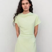 Pastel mint draped maxi dress with high V-back neckline and elegant slit
