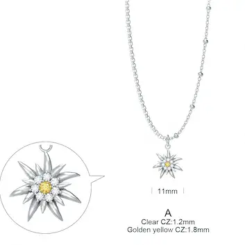 Edelweiss Alpine Blumenhalskette aus Edelstahl mit Zirkoniumoxid
