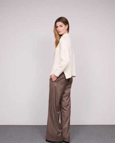 Women’s openwork wool sweater – Soft and warm knit in off-white color